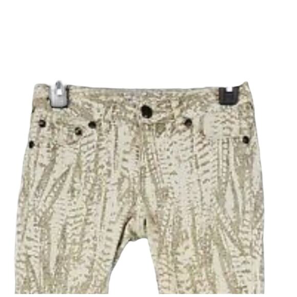 Free People Feather Print Skinny Jeans Neutral Boho Low Rise Ankle Denim 27 - Picture 3 of 11